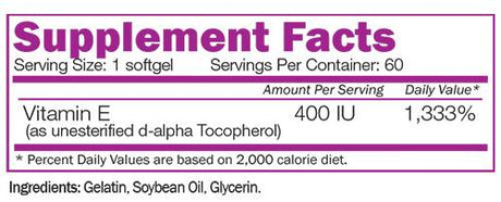 Natural Vitamin E 400 IU - 60 Gel capsules - Nutra Best Europe