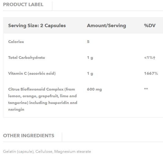 Vitamin C with Bioflavonoids 500 mg - 100 capsules - Nutra Best Europe