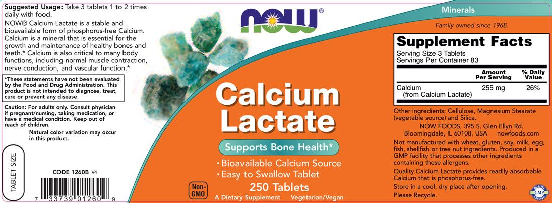 Calcium Lactate - 250 Tablets - Nutra Best Europe