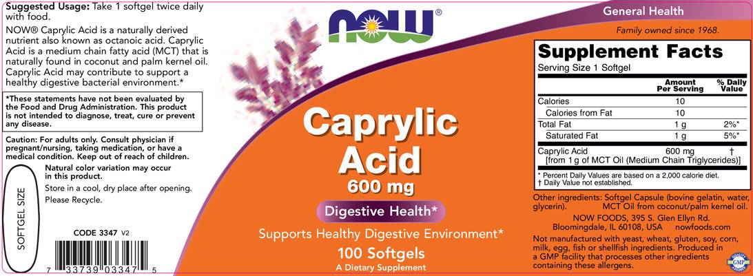 Caprylic Acid 600 mg - 100 Gel capsules - Nutra Best Europe