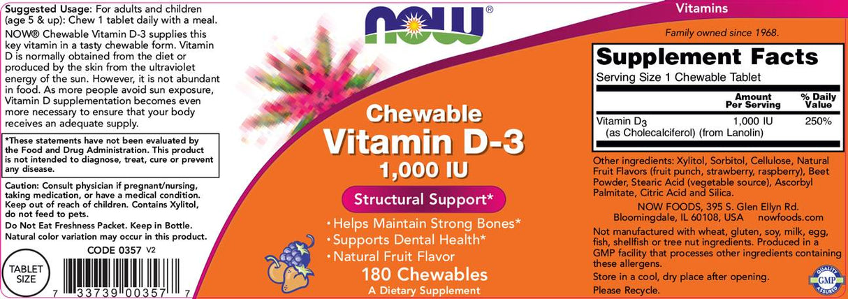 Vitamin D-3 1000 IU | Chewable - 180 Chewable Tablets - Nutra Best Europe
