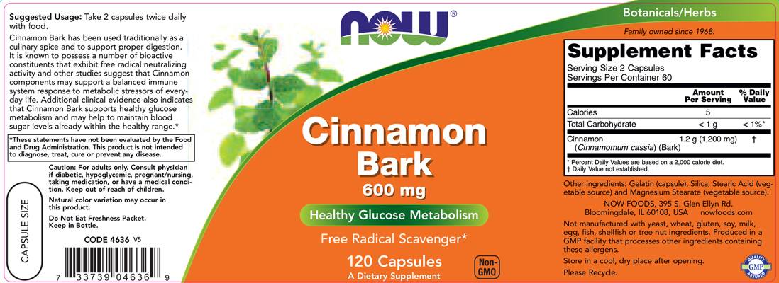 Cinnamon Bark - 120 capsules - Nutra Best Europe