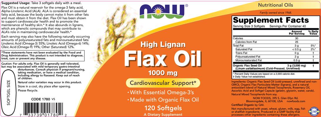 Flax Oil (High Lignan) 1000 mg - 120 Gel capsules - Nutra Best Europe