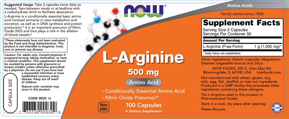 L-Arginine 500 mg - 100 capsules - Nutra Best Europe