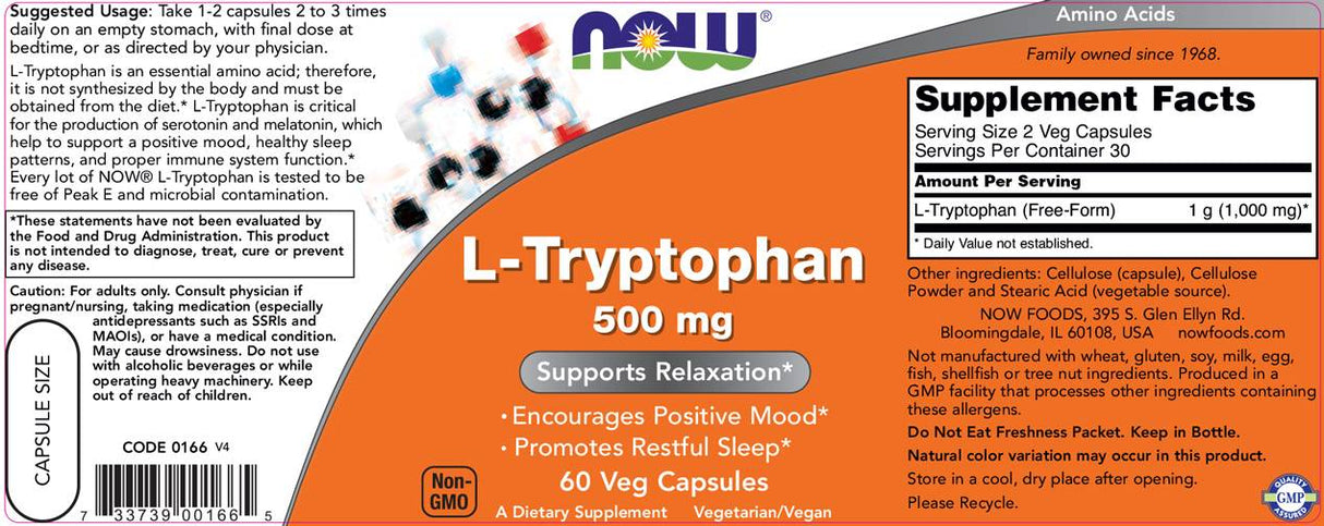 Tryptophan 500 mg - 60 capsules - Nutra Best Europe