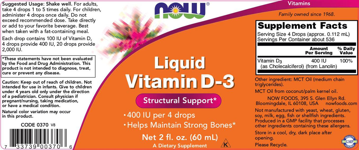 Liquid Vitamin D-3 / 100 IU per drop - 60 ml - Nutra Best Europe