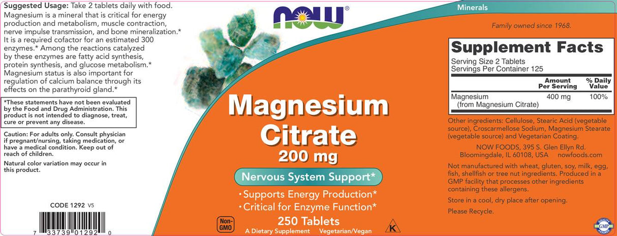 Magnesium Citrate 200 mg - 100 Tablets - Nutra Best Europe