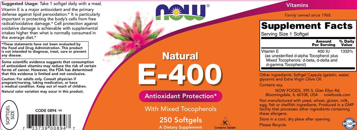 Vitamin E-400 IU MT - 100 Gel capsules - Nutra Best Europe