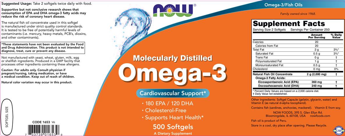 Omega 3 1000 mg / Molecularly Distilled - 500 Gel capsules - Nutra Best Europe