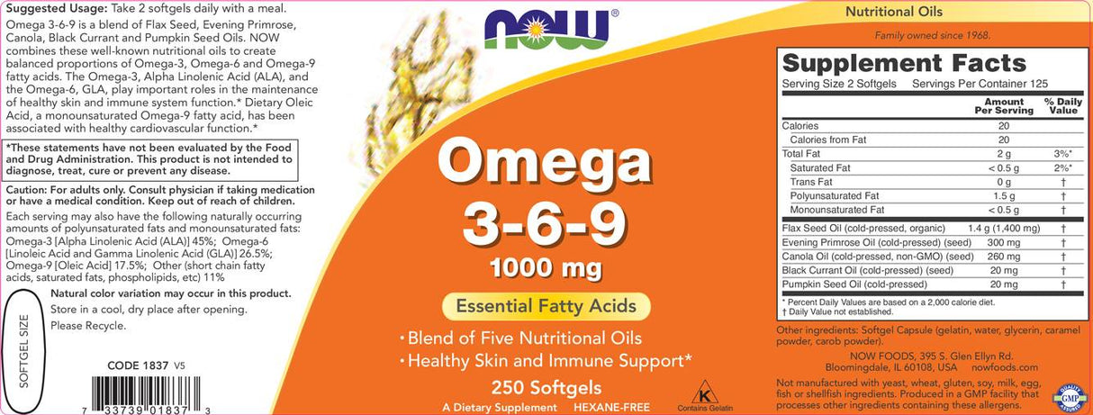 Omega 3-6-9 1000 mg - 100 Gel Capsules - Nutra Best Europe