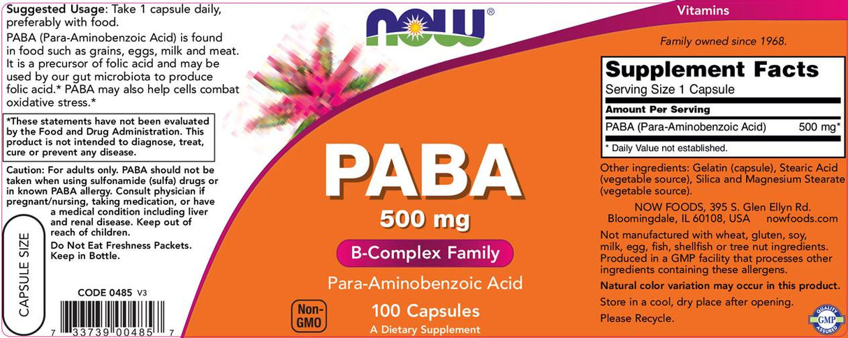 PABA 500 mg - 100 capsules - Nutra Best Europe