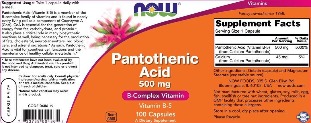 Vitamin B-5 / Pantothenic Acid 500 mg - 100 capsules - Nutra Best Europe