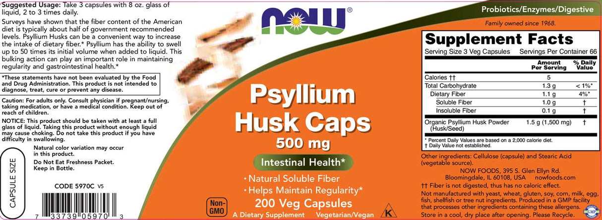 Psyllium Husk Caps 500 mg - 200 capsules - Nutra Best Europe