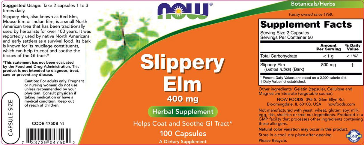 Slippery Elm 400 mg - 100 capsules - Nutra Best Europe