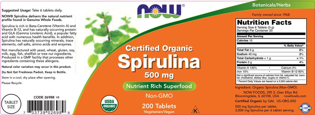 Spirulina 500 mg - 200 Tablets - Nutra Best Europe