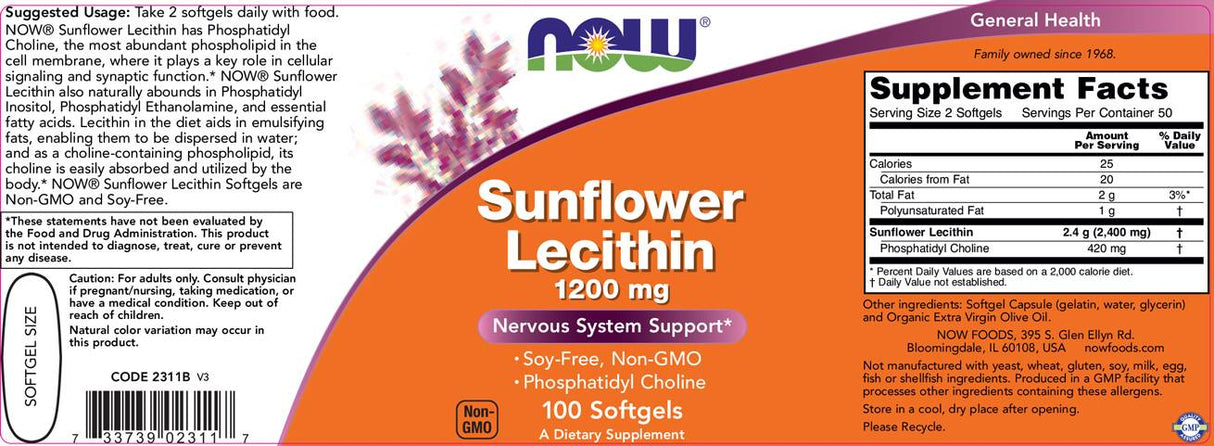 Sunflower Lecithin 1200 mg - 100 Gel capsules - Nutra Best Europe