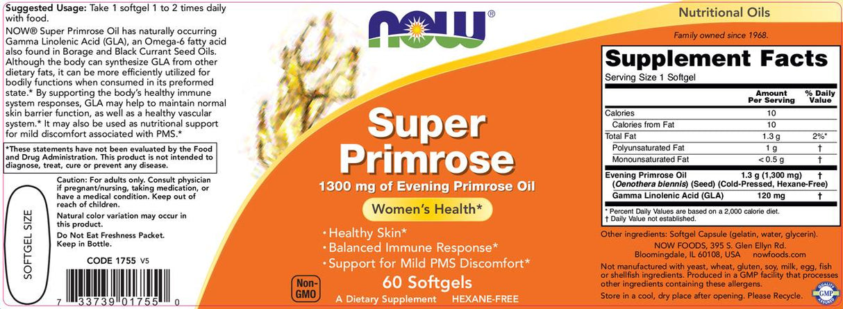 Super Primrose Oil 1300 mg - 60 Gel capsules - Nutra Best Europe