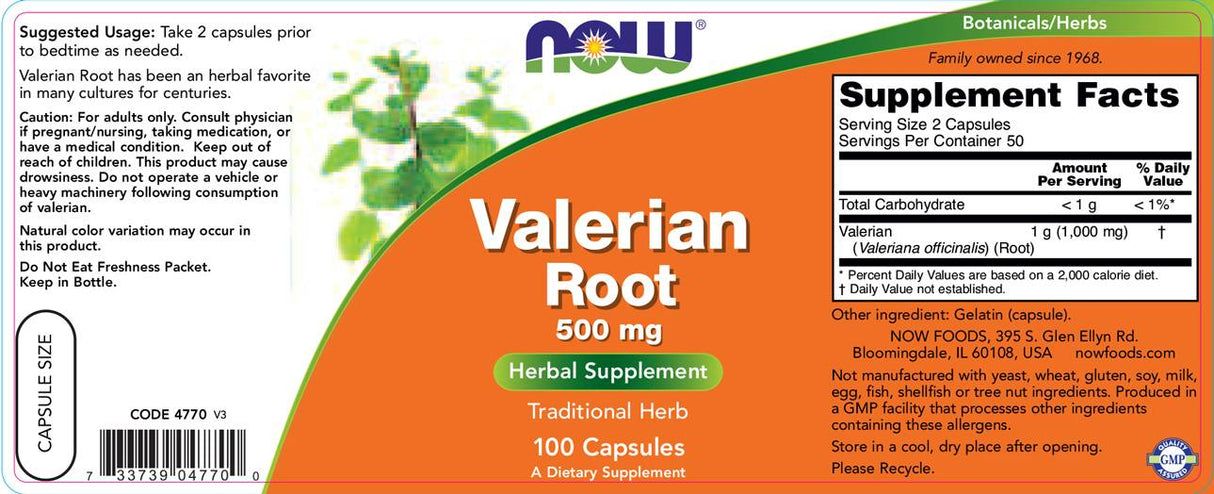 Valerian Root 500 mg - 100 capsules - Nutra Best Europe