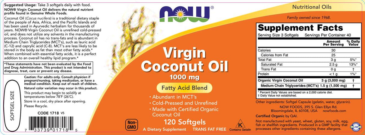 Virgin Coconut Oil 1000 mg - 120 Gel capsules - Nutra Best Europe