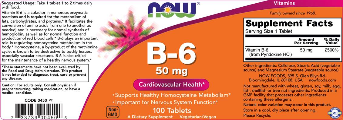 Vitamin B-6 / Pyridoxine 50 mg - 100 Tablets - Nutra Best Europe