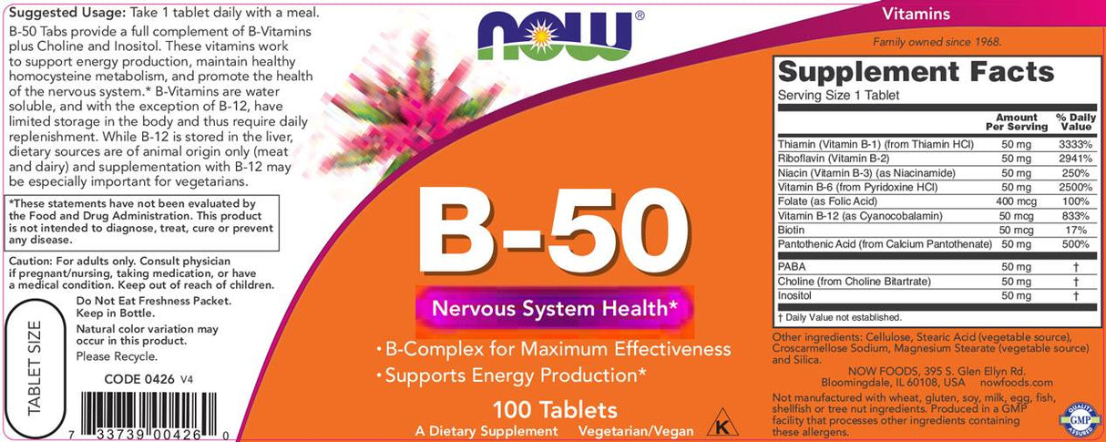 Vitamin B-50 [100 Tablets, 100 Doses] - Nutra Best Europe