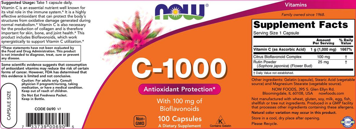 Vitamin C-1000 / with Bioflavonoids - 100 capsules - Nutra Best Europe
