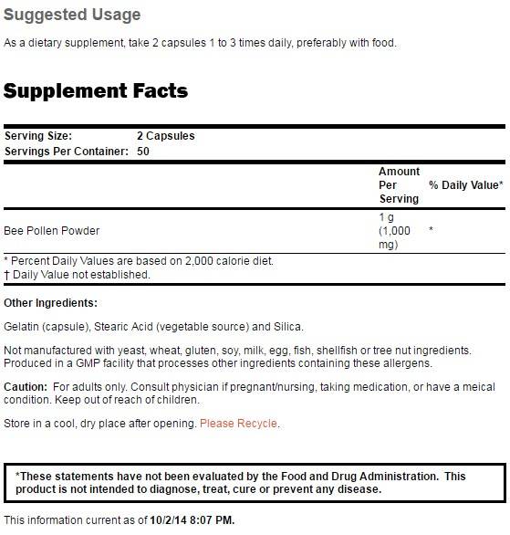 Bee Pollen 500 mg - 100 capsules - Nutra Best Europe