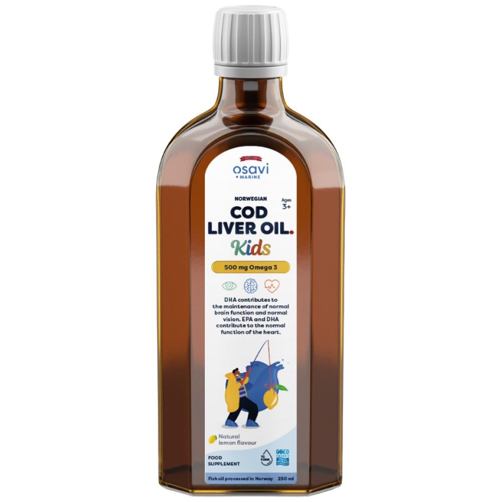 Norwegian Cod Liver Oil Kids | Lemon Flavored Liquid Omega - 250 ml - Nutra Best Europe