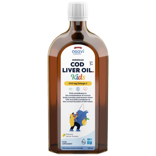 Norwegian Cod Liver Oil Kids | Lemon Flavored Liquid Omega - 500 ml - Nutra Best Europe