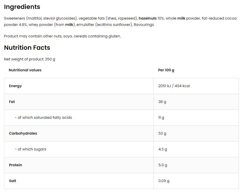 Creametto / Protein Spread / Chocolate Hazelnut 350 grams - Nutra Best Europe