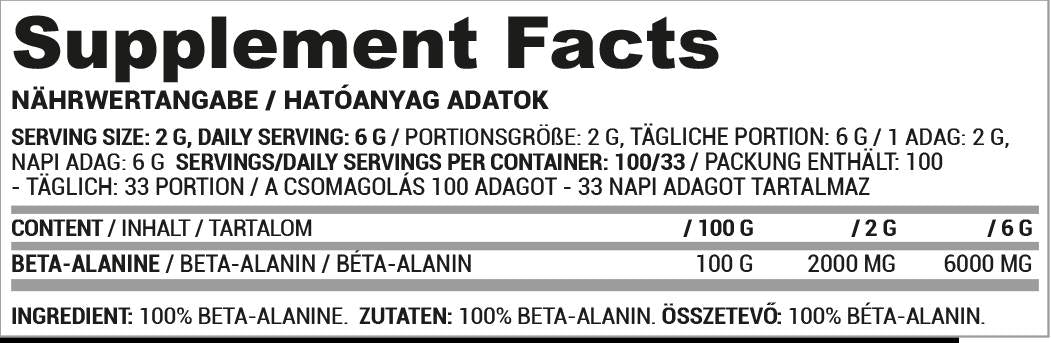 Beta Alanine Powder | 100% Pure - 200 grams - Nutra Best Europe