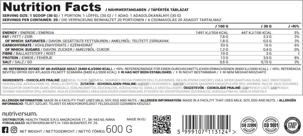 Oatmeal Pro Pure 600 grams - Nutra Best Europe