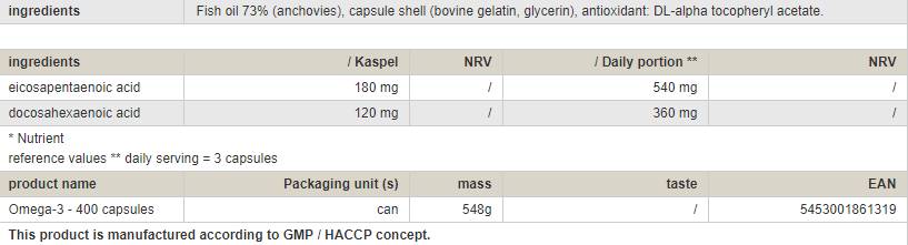 Omega 3 - 400 Gel Capsules - Nutra Best Europe