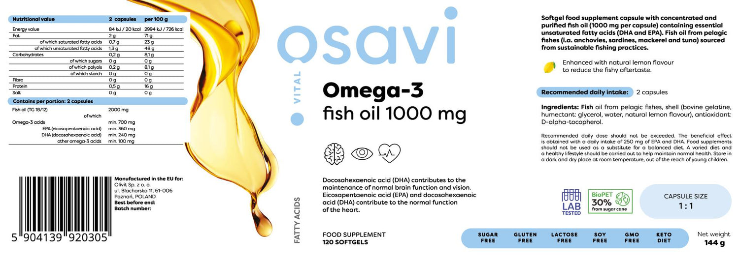 Omega 3 Fish Oil 1000 mg / Lemon Flavor - 120 Gel capsules - Nutra Best Europe