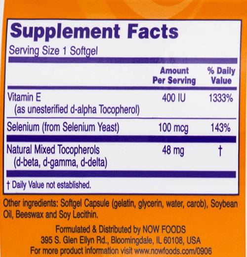 Vitamin E-400 + Selenium - 100 Gel capsules - Nutra Best Europe