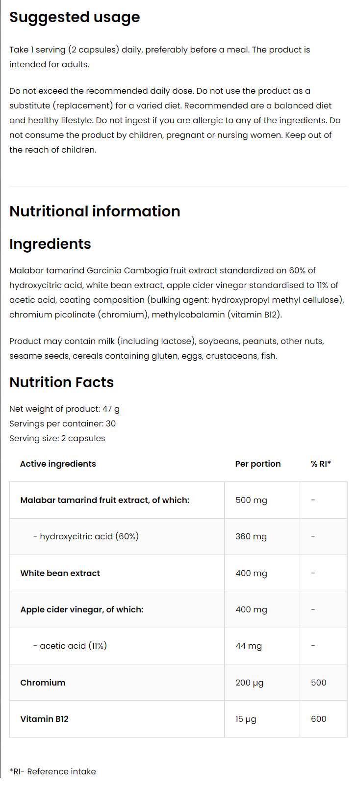 Appetite Control 60 capsules - Nutra Best Europe
