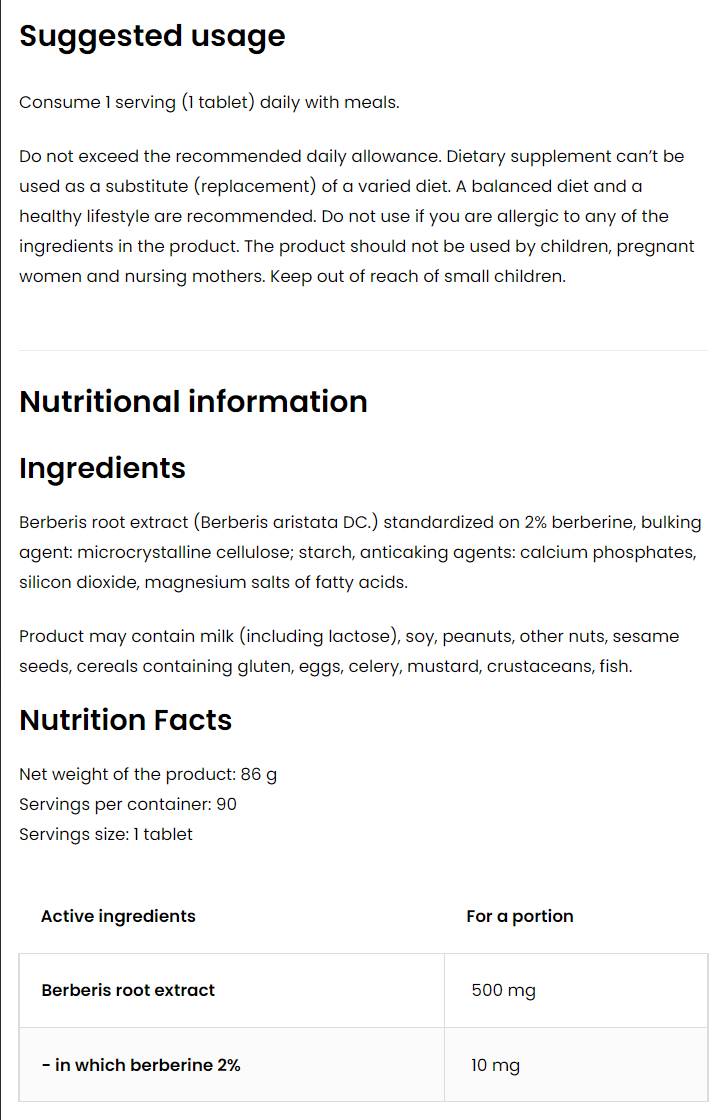 Berberine 500 mg 90 Tablets - Nutra Best Europe