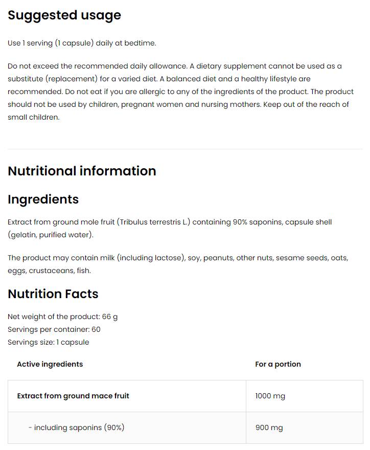 Tribulus Terrestris 90 60 capsules - Nutra Best Europe