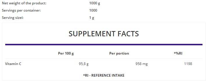 Vitamin C Powder / Flavored 1000 grams - Nutra Best Europe