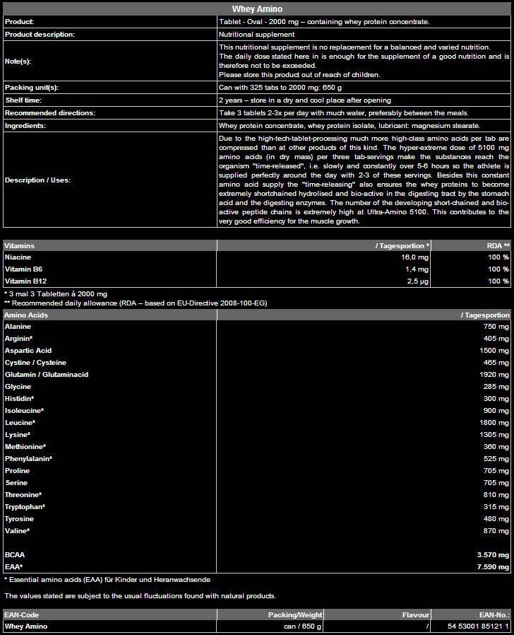 Whey Amino 300 Tablets - Nutra Best Europe