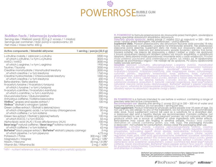 AllDeynn | PowerRose Pre-Workout - 450 grams - Nutra Best Europe