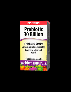 Probiotic 30 billion / 8 Probiotic Strains / Probiotic, 30 billion active probiotics, 8 probiotic strains, 30 capsules Webber Naturals - Nutra Best Europe