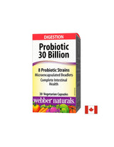 Probiotic 30 billion / 8 Probiotic Strains / Probiotic, 30 billion active probiotics, 8 probiotic strains, 30 capsules Webber Naturals - Nutra Best Europe