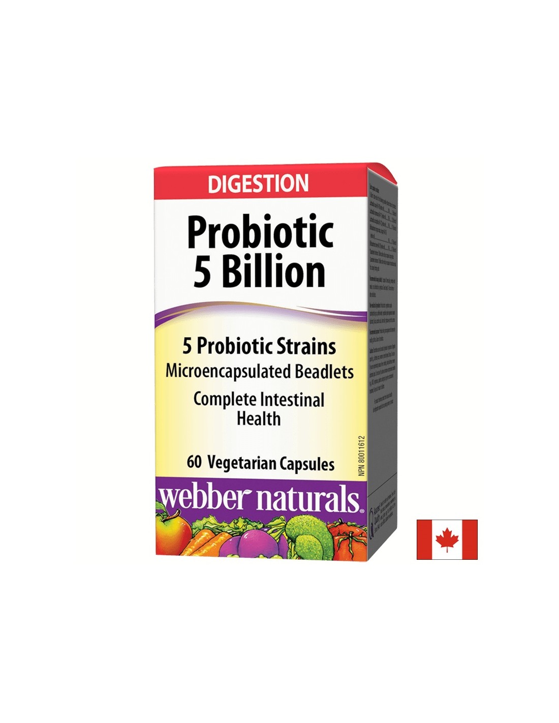 Probiotic/ Probiotic 5 strains, 5 billion active probiotics x 60 capsules Webber Naturals - Nutra Best Europe
