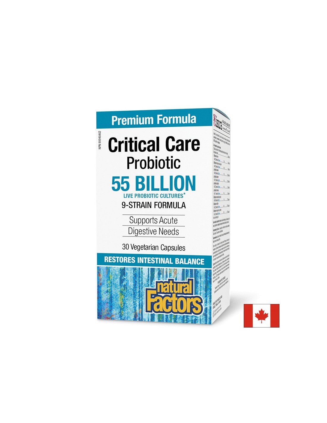 Probiotic - Critical Care Probiotic, 55 billion active probiotics, 9 strain formula, 30 V-capsules Natural Factors - Nutra Best Europe