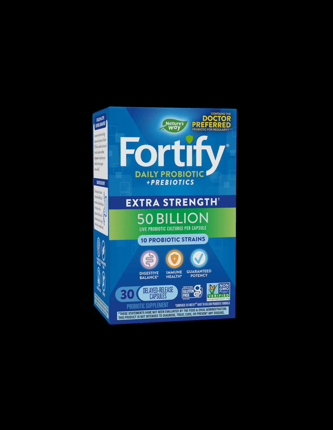 Probiotic + prebiotics - high dose - Fortify Probiotic Extra Strength, 50 billion active probiotics, 30 capsules - Nutra Best Europe