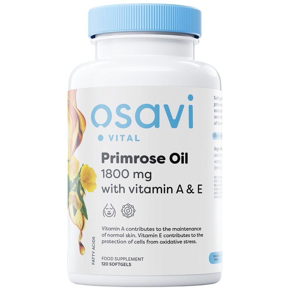 Primrose Oil 1800 mg | with Vitamin A & E - 120 Gel capsules - Nutra Best Europe