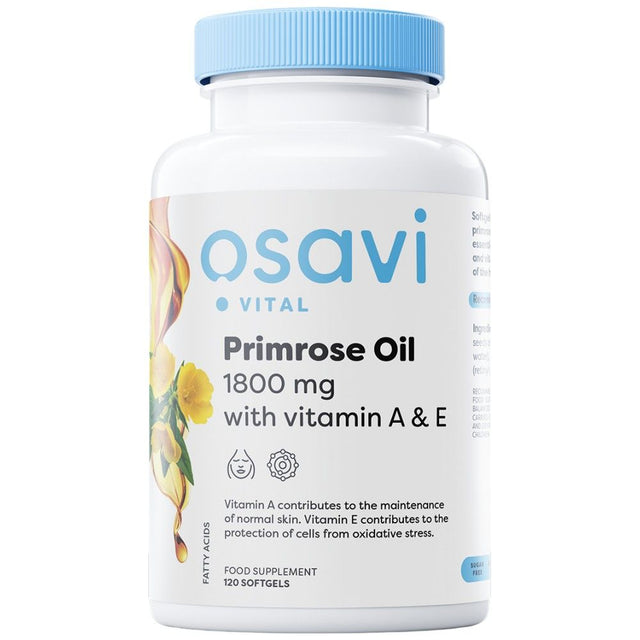 Primrose Oil 1800 mg | with Vitamin A & E - 120 Gel capsules - Nutra Best Europe