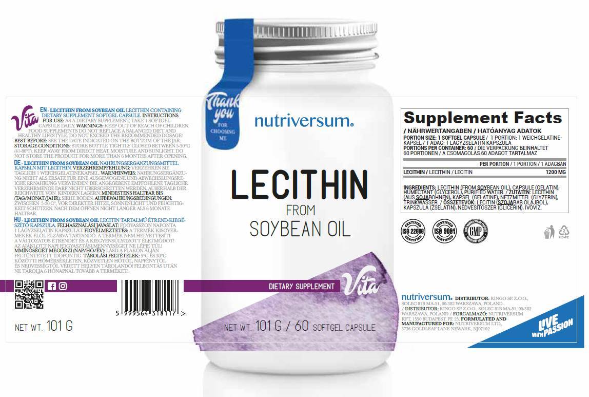 Lecithin 1200 mg | From Soybean Oil - 30 Softgels - Nutra Best Europe