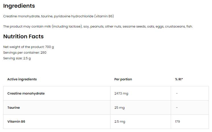 Creatine Monohydrate + Taurine Powder 700 grams - Nutra Best Europe